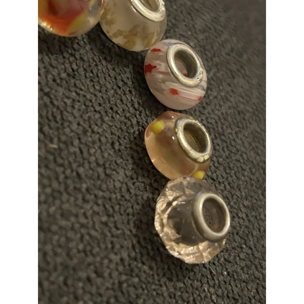 Lot of 6 Sterling Silver Core Bracelet Charm Beads Lampwork Glass Style 925 5